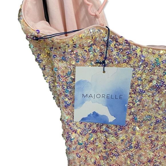 NWT Majorelle Trish Sequin Mini Dress Iridescent pink heart straps Revolve XS - Picture 6 of 15